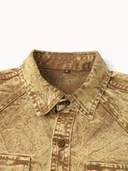 Men'S Retro Denim Shirt Long Sleeve Fashion New Shirt Casual High-End Double Pocket Washed Denim Shirt Lapel Shirt Classic Blue Versatile Top Handmade Denim Popular Denim Shirt Men'S - Yellowish-brown