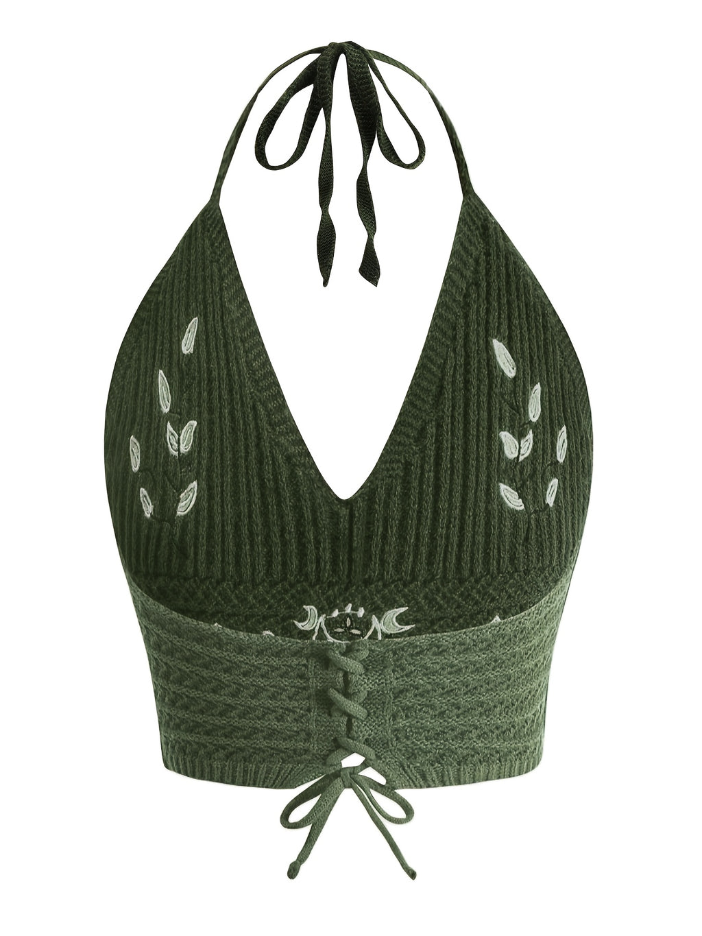 TD24026 Vintage Sexy Hollow-Out Halter Top - Olive Green