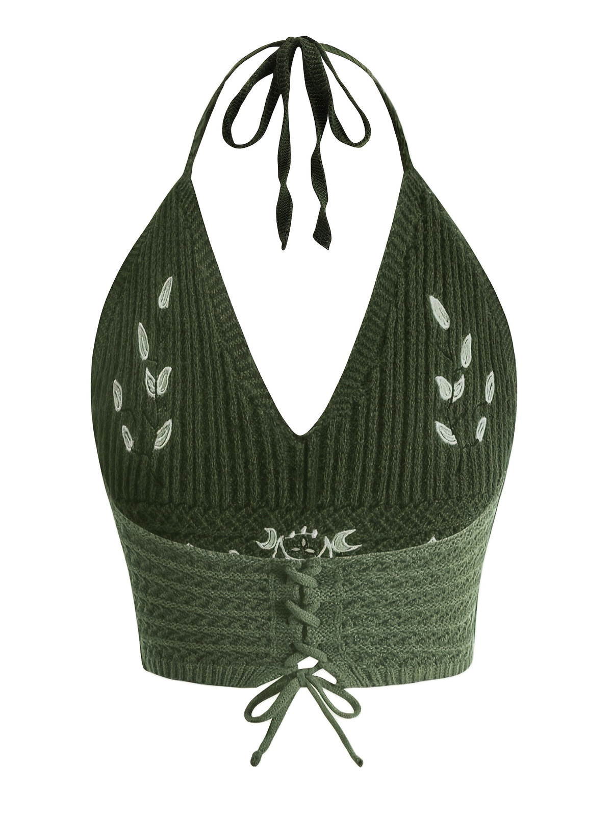 TD24026 Vintage Sexy Hollow-Out Halter Top - Olive Green