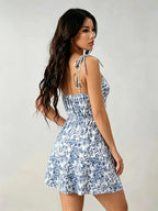 Women's Spring & Summer Sexy Vacation Dress, Allover Floral with Lace Details, Suitable for Romantic Occasions, Balls, Birthday Parties, Elegant Outfits, Casual Fashion, Y2K Style, Club Wear, Backless Design - Blue