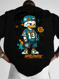 Printed Design, Non-textured, European and American Casual Style Men's Leisure T-shirt with Duck Image, Layered with Street Font Graphics, for Daily Commuting and Casual Wear - Mixed Color 3