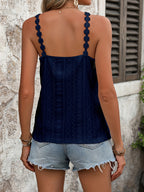 2025 Spring/Summer New Button Decor, Elegant and Chic Floral Strap Camisole Top for Women - Navy Color