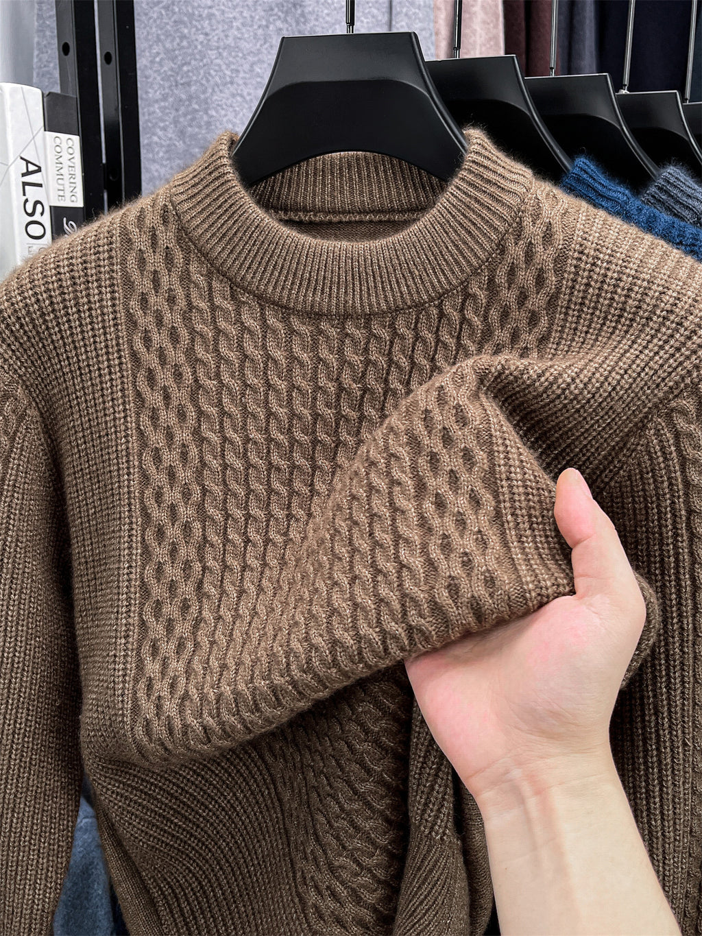 Autumn/Winter Knitted Solid Color Crew Neck Sweater, Basic Knit Pullover, Men's Fashion Long Sleeve Knitwear, All Sizes - Coffee