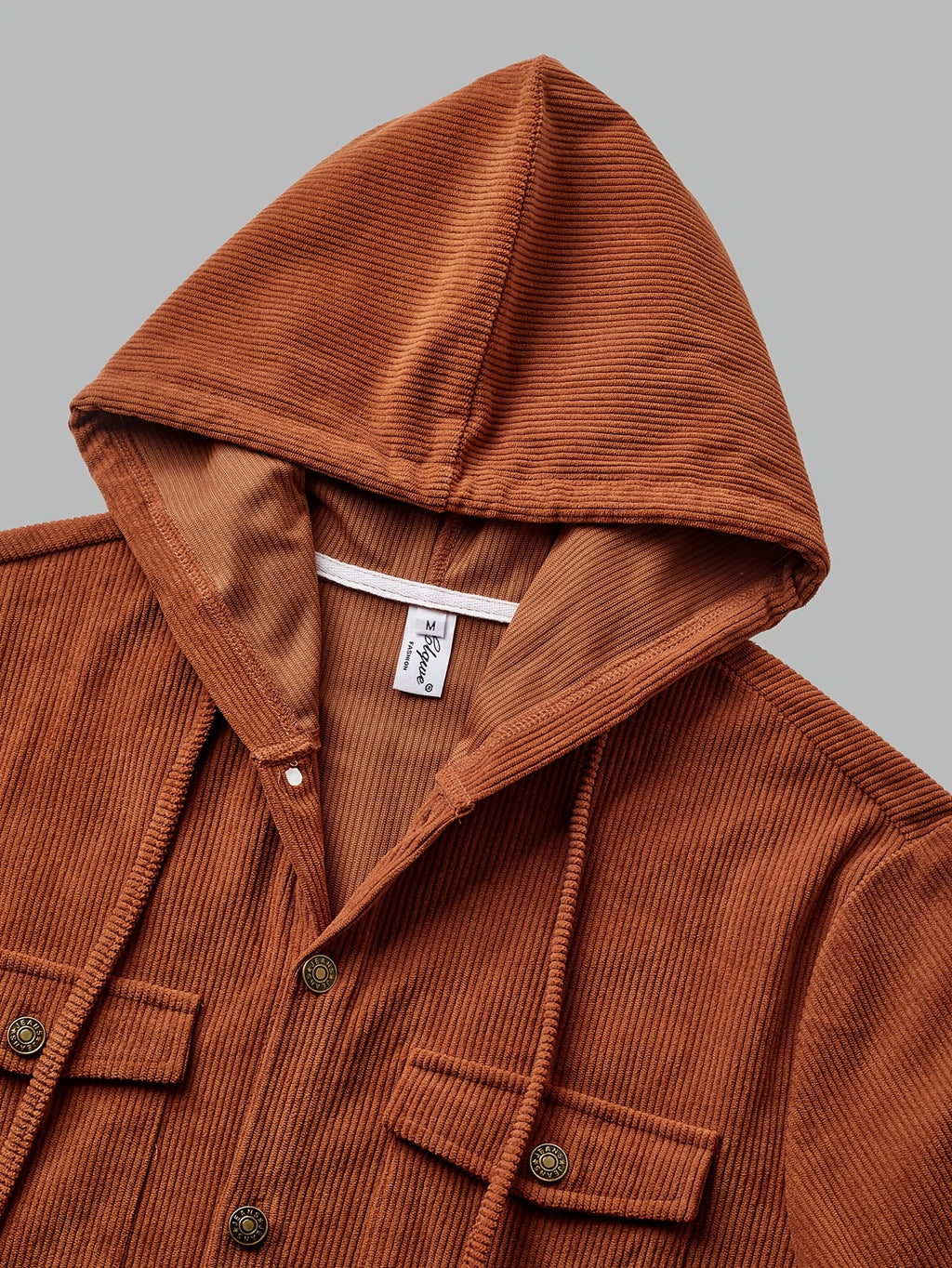 Men's Fashion Jacket, Hooded Corduroy Shirt Jacket with Drawstring Pockets, Vintage Workwear Jacket, Regular Fit for Autumn/Winter, Commuting, Outings, Parties, and Casual Wear Winter Clothes for Men - Rust