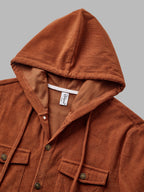Men's Fashion Jacket, Hooded Corduroy Shirt Jacket with Drawstring Pockets, Vintage Workwear Jacket, Regular Fit for Autumn/Winter, Commuting, Outings, Parties, and Casual Wear Winter Clothes for Men - Rust