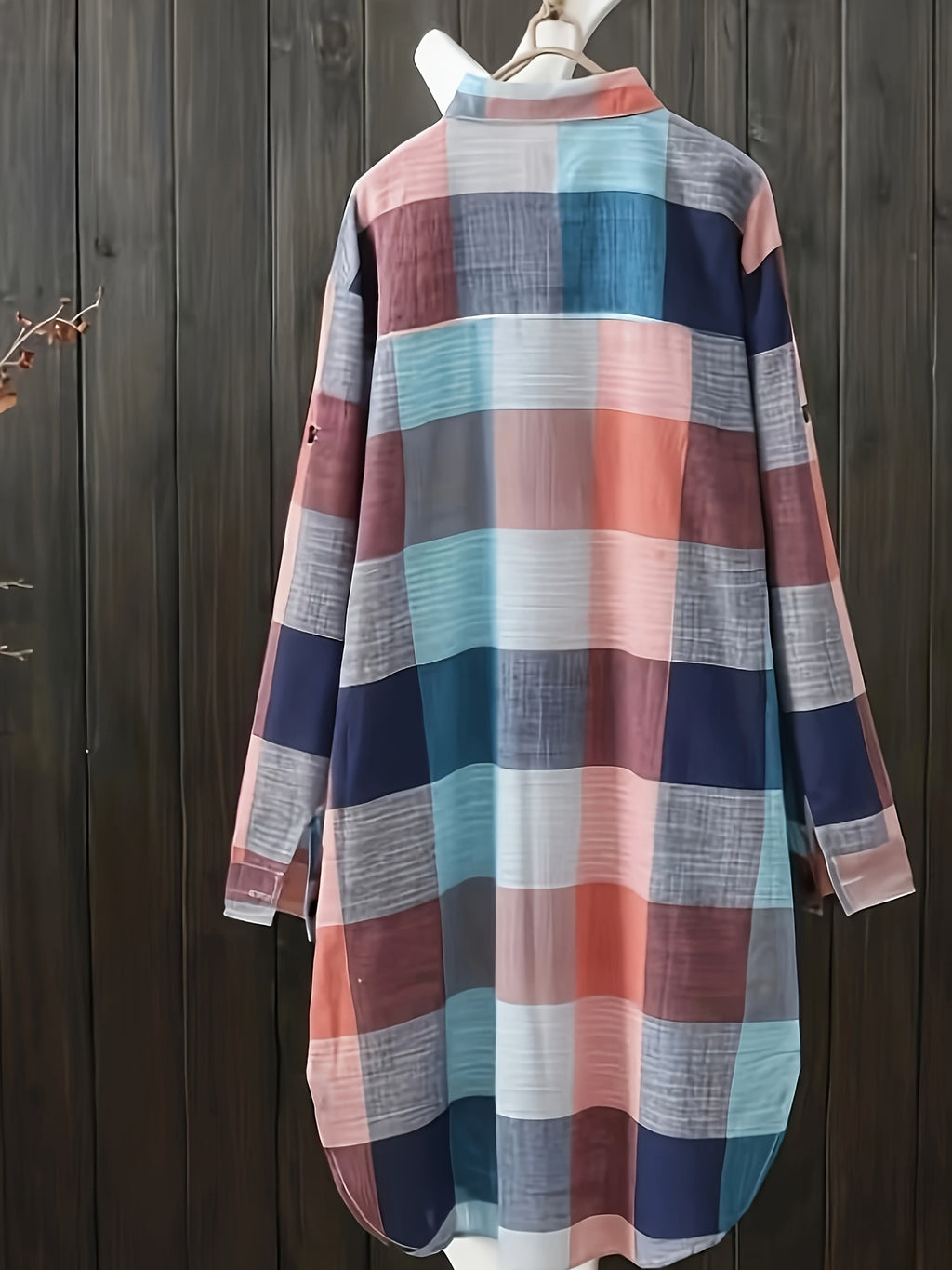 Elegant Plaid Long-Length Women's Outerwear Jacket - Mixed colors