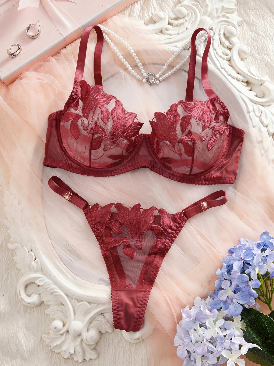 Plus Size Sexy Lingerie Set 2026 Women's Pure Desire Fun Underwear and Panty Set - Burgundy
