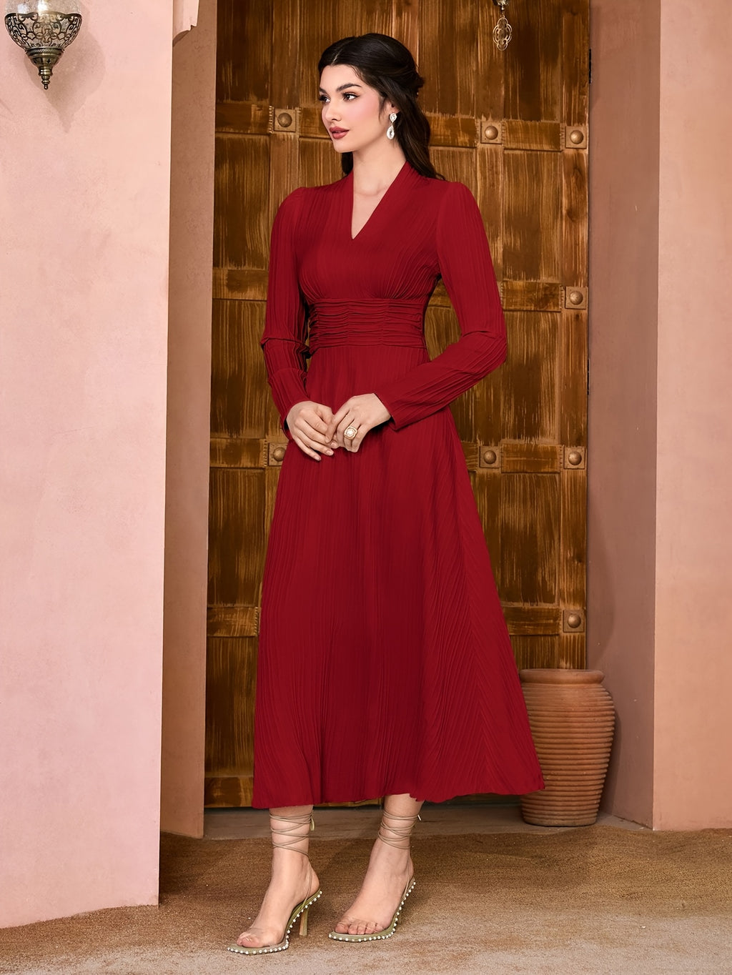 Fashion Casual Solid Color Women's Maxi Dress - Burgundy