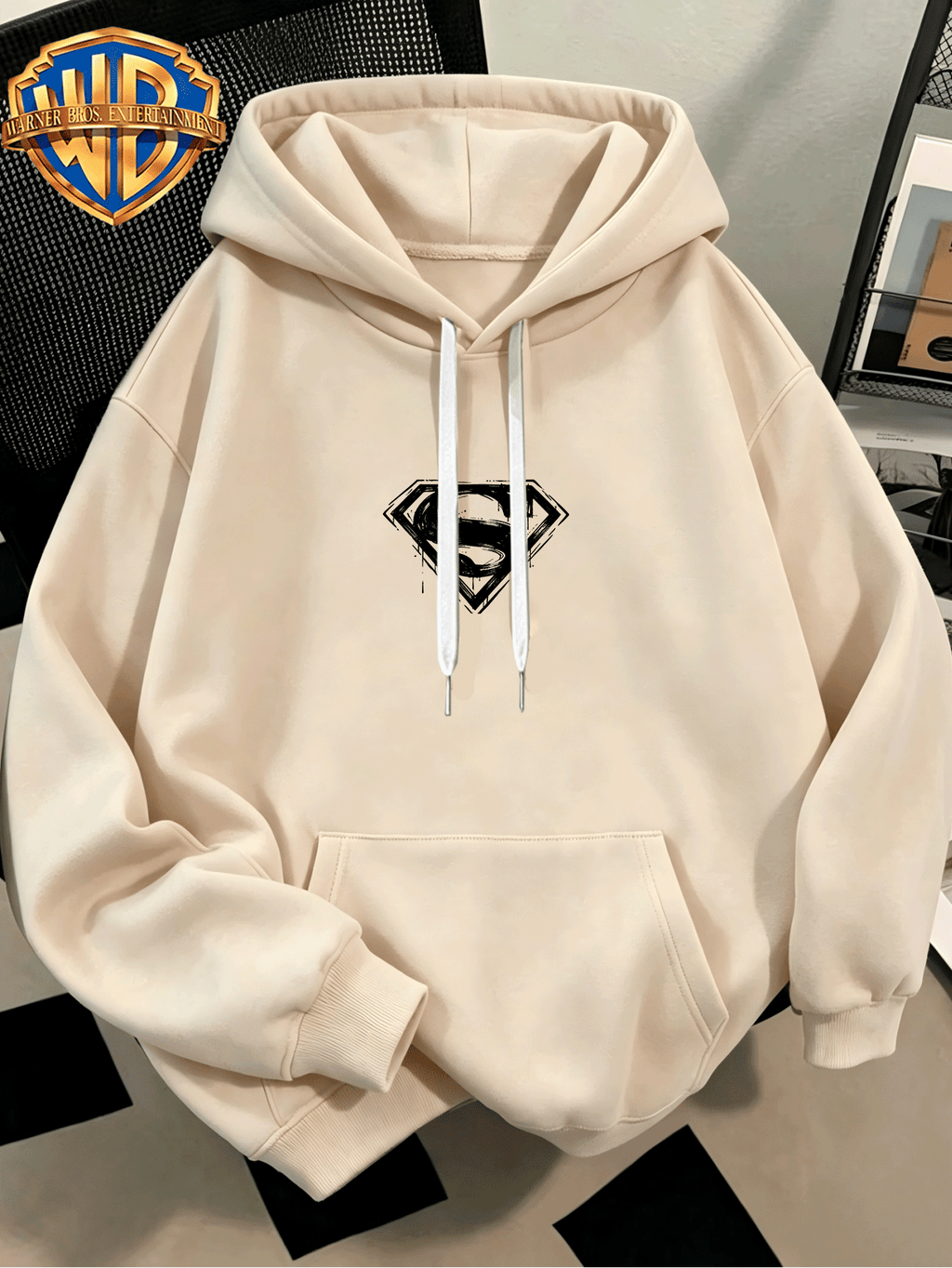 Fashion Hip Hop Print Fashion Brand Casual Versatile Sports Drawstring Pocket Hooded Men'S Sweater, Men'S Autumn And Winter Cute Casual Style, Sports Style Fashion Loose Hoodie, Daily Casual Wear - Apricot