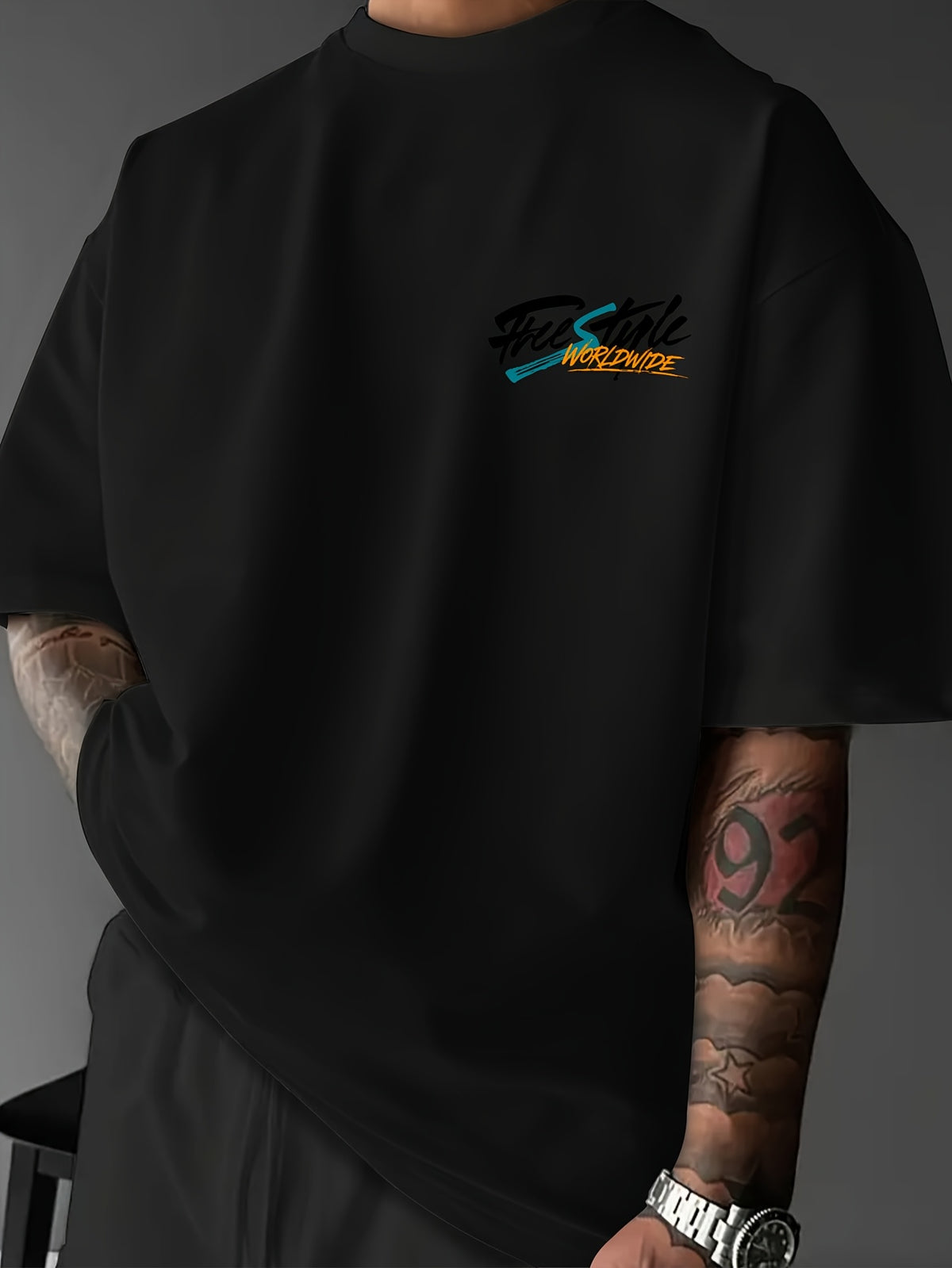 Printed Design, Non-textured, European and American Casual Style Men's Leisure T-shirt with Duck Image, Layered with Street Font Graphics, for Daily Commuting and Casual Wear - Mixed Color 3