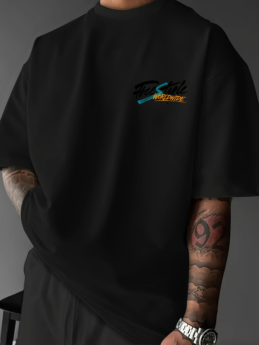 Printed Design, Non-textured, European and American Casual Style Men's Leisure T-shirt with Duck Image, Layered with Street Font Graphics, for Daily Commuting and Casual Wear - Mixed Color 3