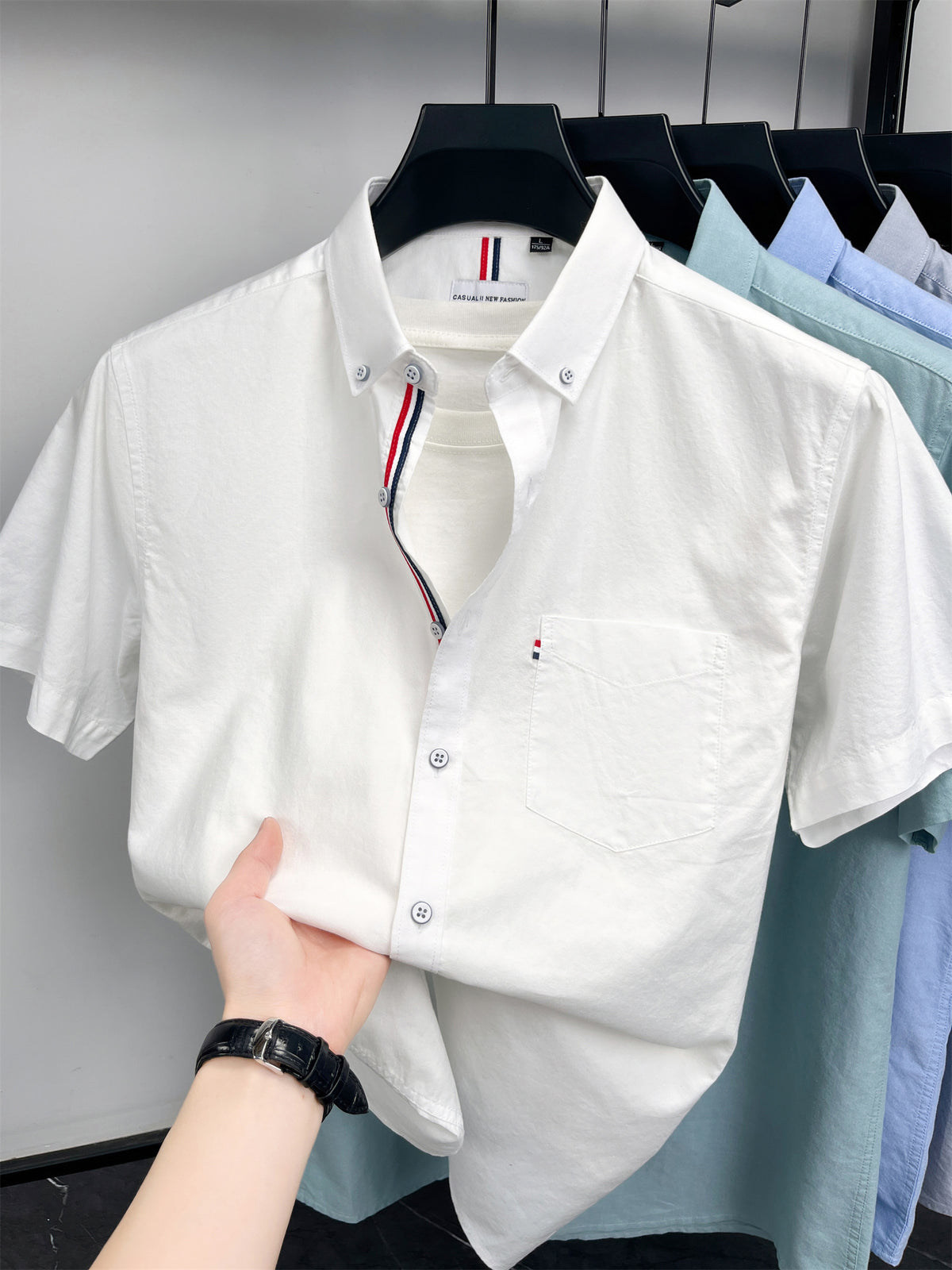 Men's Pure  Short-Sleeve Shirt, High Quality, Suitable for Business, Outerwear, Home, Gatherings, Parties, Skin-Friendly, Breathable, Fine Texture, Mature Style - White