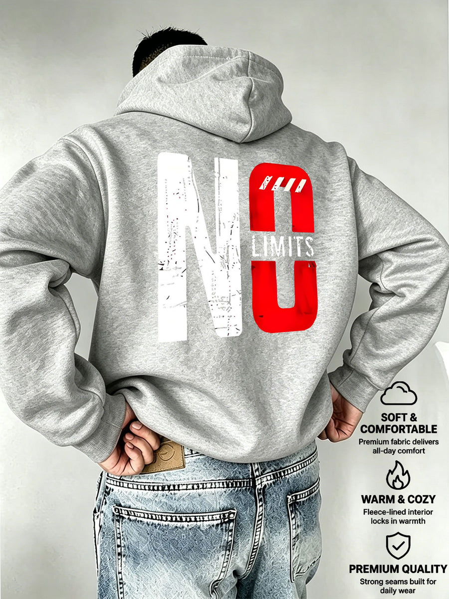 Men's Oversized Hooded Sweatshirt with NO Contrast Color Bold Letter Print, European and American Street Style Casual Sweatshirt - Light Grey