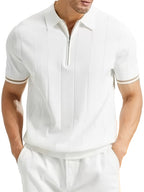 New Men's Business Fabric Shirt, Summer Men's Light Business Solid Color Casual Men's Lapel Short Sleeve Knitted Top - White