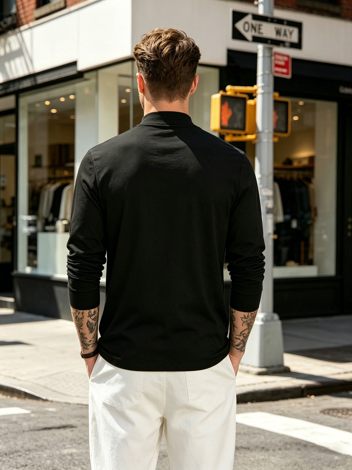 Casual Sports Long Sleeve Top, Men'S Autumn Winter Solid Color Casual Comfortable Long Sleeve Small High Neck Base T-Shirt, Suitable for Outdoor, Holiday, And Sports, Casual Top - Black