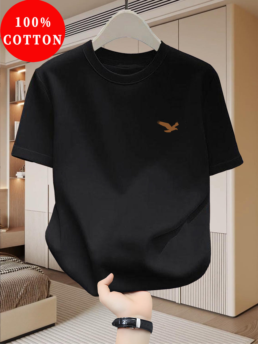 100% Men's T-Shirt, Summer Lightweight Breathable Sweat Absorbent for Outdoor and Home Wear - Black