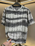 Men'S Casual T-Shirt American Summer Light Luxury Men'S Size Large Trendy Brand Men'S V-Neck Short Sleeve Loose Casual Tie-Dye Top in Stock - Grey