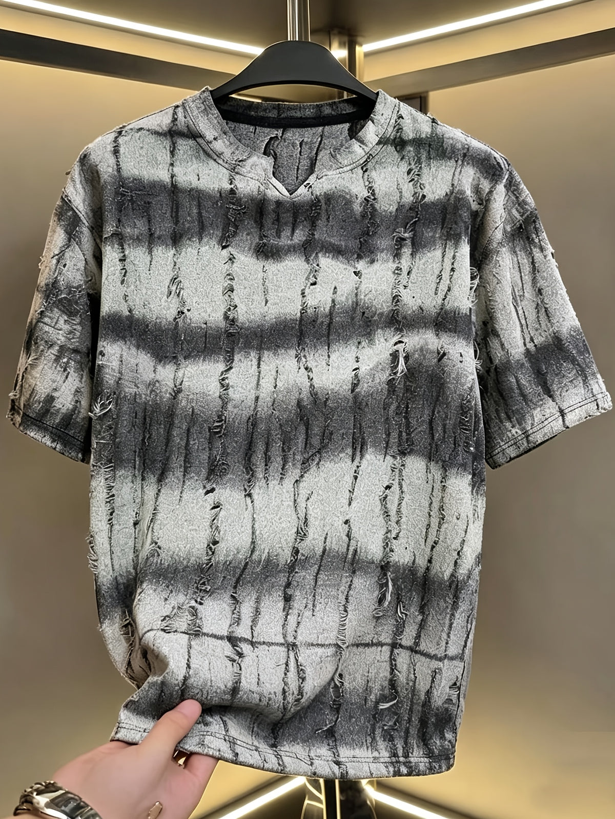 Men'S Casual T-Shirt American Summer Light Luxury Men'S Size Large Trendy Brand Men'S V-Neck Short Sleeve Loose Casual Tie-Dye Top in Stock - Grey