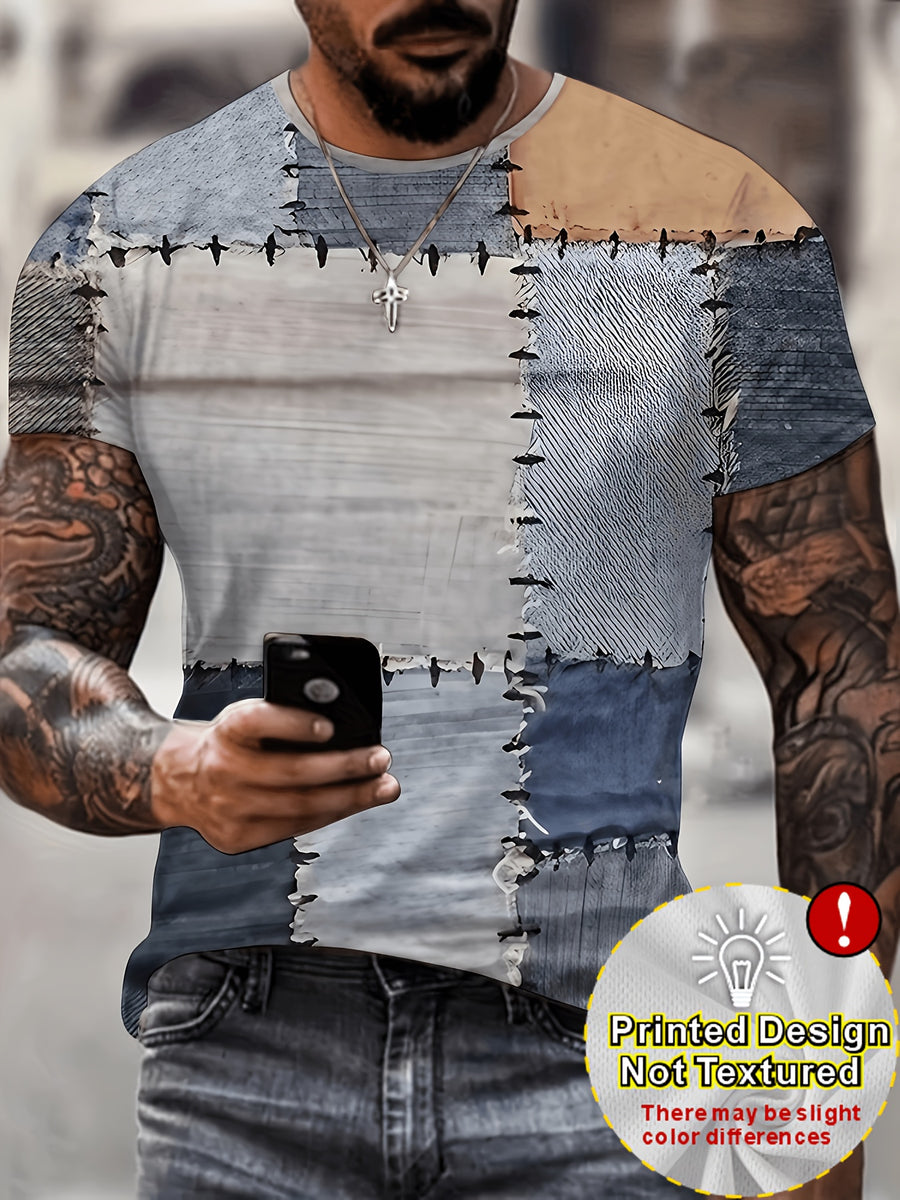 Digital Print - Men's Novelty Color Block Short Sleeve Crew Neck T-Shirt, Summer Outdoor [Print Design - Not Textured] [Print Design - Not Textured] - Mixed colors