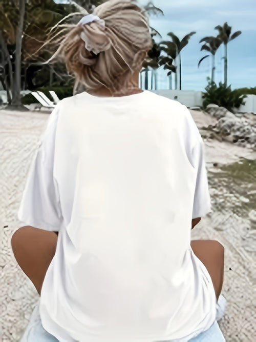#628 Fashionable Outerwear Ins-Style 2026 Printed Pullover Crew Neck Top - White