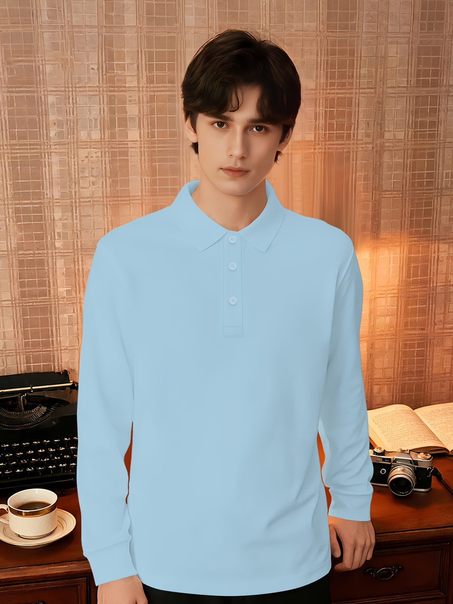 2026 New Fit Easy Premium Skin-Friendly Durable Casual Business Wear Men'S Long Sleeve POLO Shirt - Powder blue