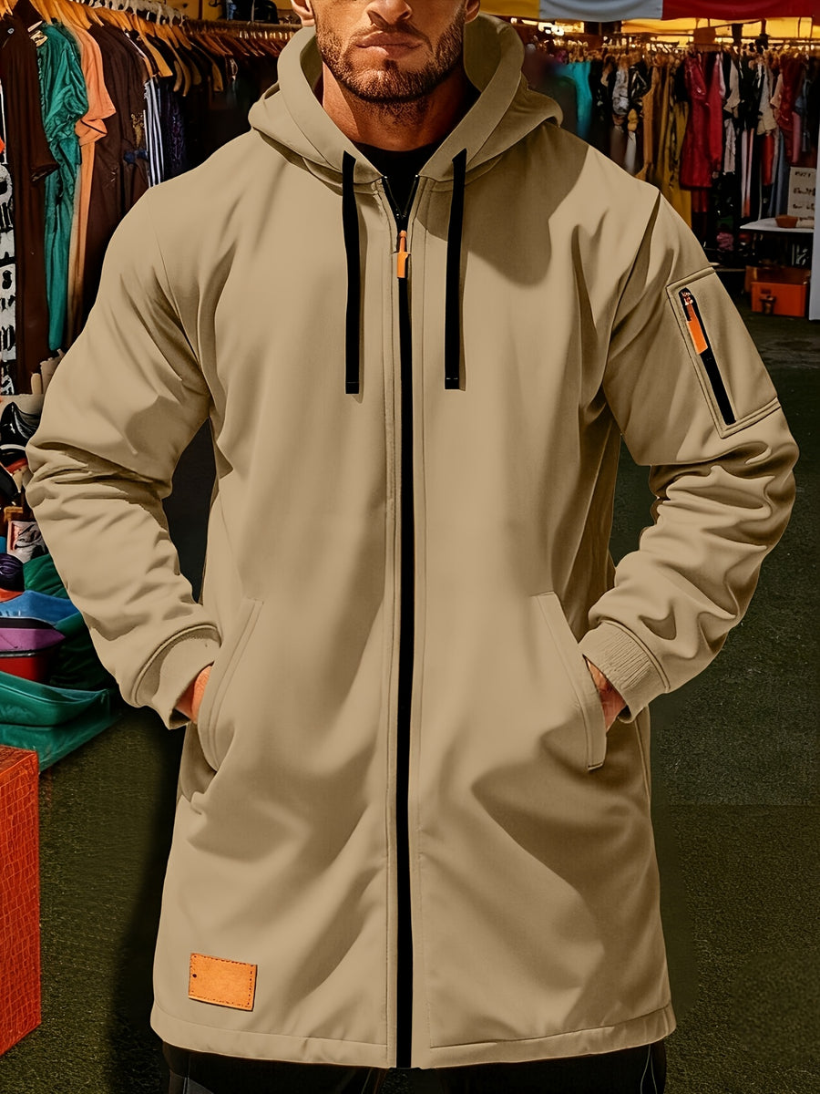 New Men's Casual Sports Sweatshirt and Hooded Long Knitted Jacket, Featuring a Multi-pocket Style. The Overall Fit Is Loose and Elegant. Fashionable Outdoor Casual Sweatshirt, Long-sleeved Cardigan, Hooded Design, Winter Clothes for Men - Khaki