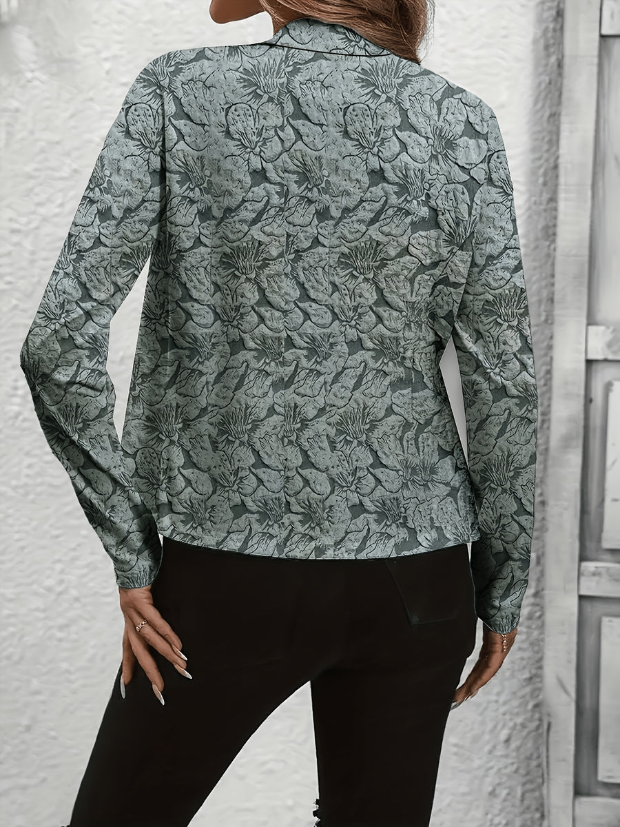 Vintage Print Casual Long-Sleeve Open-Front Blazer - Grey