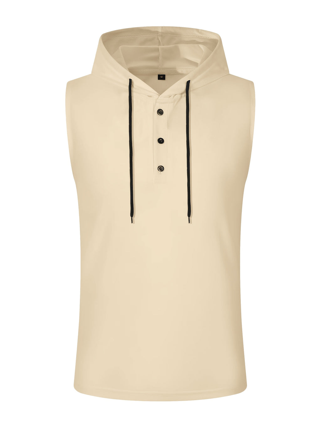 Men's Sleeveless Hooded Henley Shirt - Lightweight, Breathable Polyester | Summer Casual & Sporty Top with Button Detail | Machine Washable - Khaki