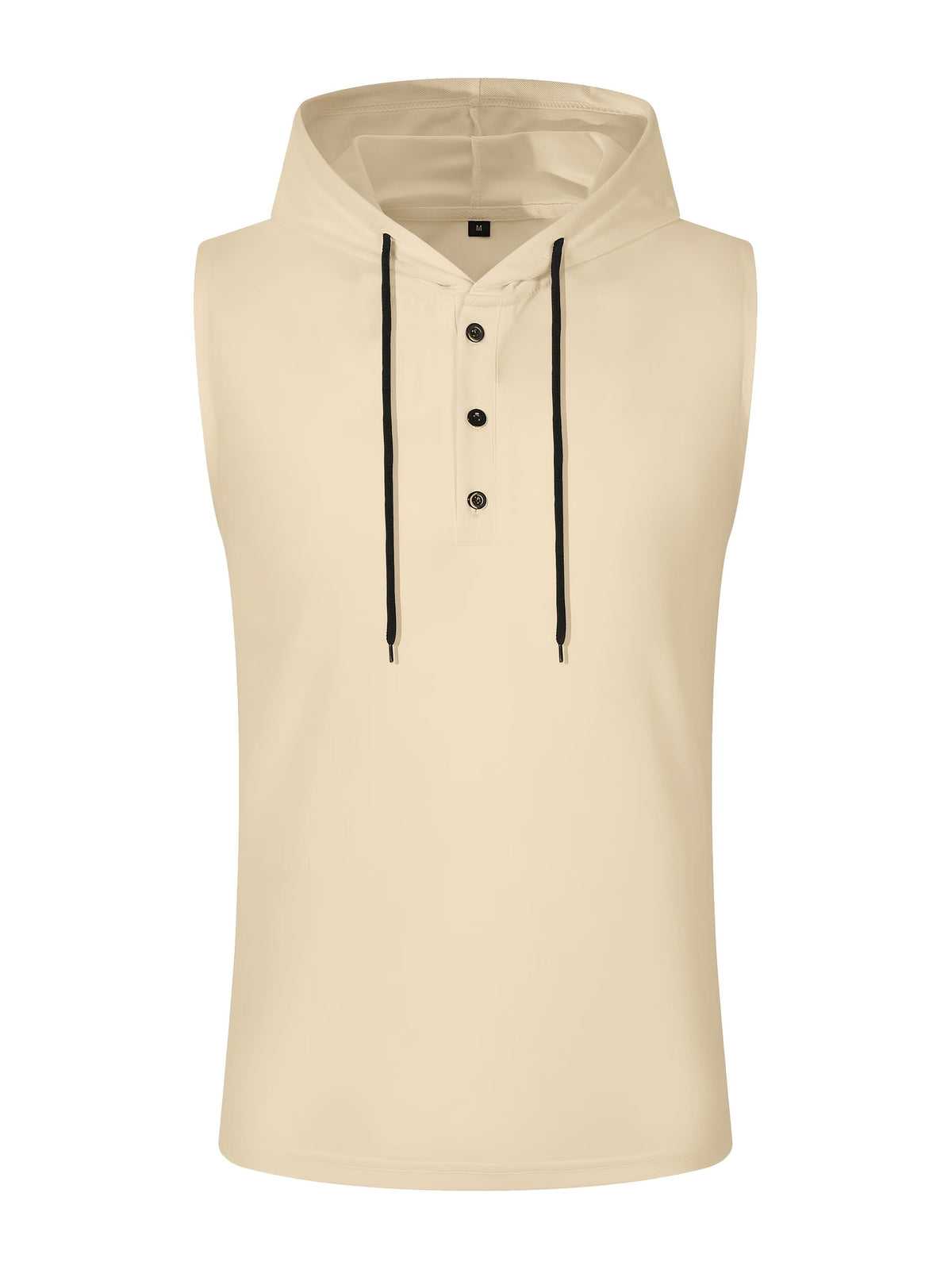 Men's Sleeveless Hooded Henley Shirt - Lightweight, Breathable Polyester | Summer Casual & Sporty Top with Button Detail | Machine Washable - Khaki