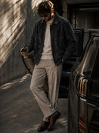 Men'S Autumn Winter Thickened PU Material Jacket, Retro Lapel Fleece-Lined Jacket, Loose Commuter All-Match Cargo Top, Windproof And Anti-Deformation, Autumn Winter Style, Travel Outdoor Wear - Black Fleece