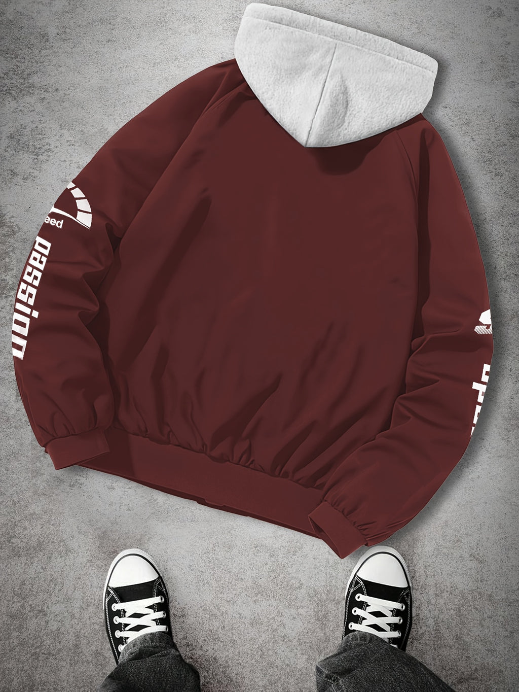 Casual American Street Racing Print Design Trendy 2-in-1 Look Hooded Jacket JK5682 - Burgundy