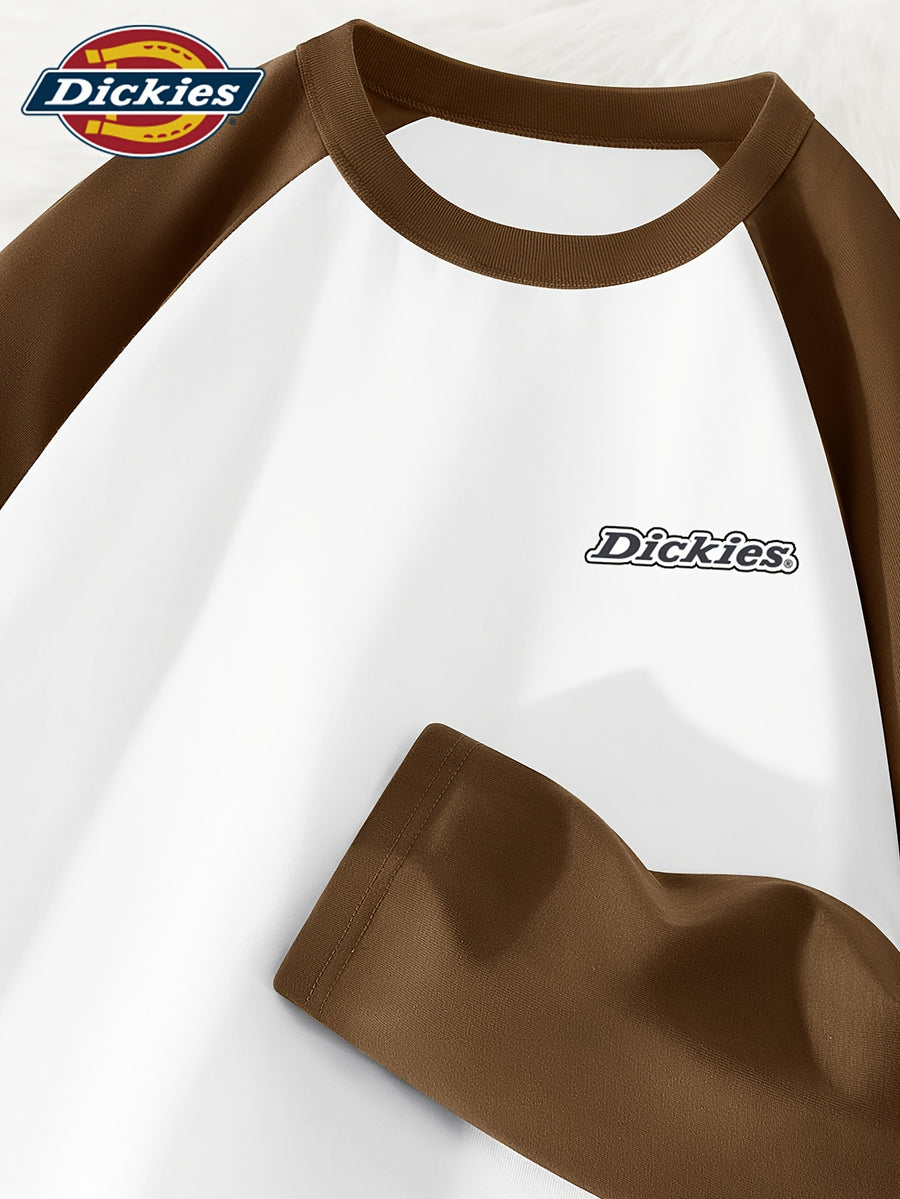 Dickies 2026 New Style Long Sleeve T-Shirt Men'S Spring Trendy American Retro Color-Block Raglan Sleeve Design Pure Tee Men'S All-Color Raglan Round Neck Long T - Coffee Color