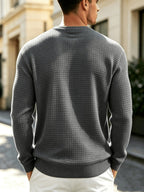Men'S Knit Round Neck Solid Small Checkered Pullover Sweatshirt, Casual Easy Fashion Trendy Square Premium Men'S Clothing - Grey