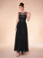 VVGRS010 Women's Sleeveless Sequined Long Gown, A-Line Floor-Length Evening Dress, Elegant for Wedding Guests/Bridesmaids/Prom/Cocktail Parties/Formal Occasions - Black