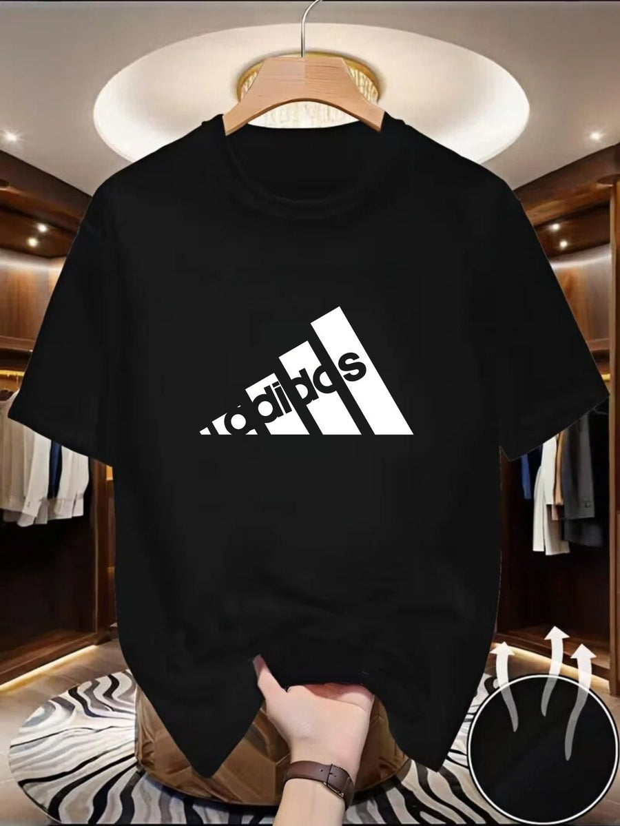 Men'S T-Shirt Spring And Summer Casual Style Printed Design Versatile Fitness Exercise Outdoor Vacation Men'S Top Quick Drying - Black