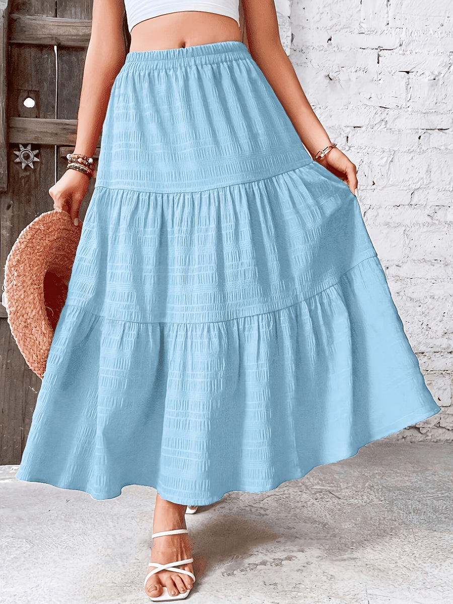 Elegant Solid Color Pleated Skirt for Vacation - Light Blue