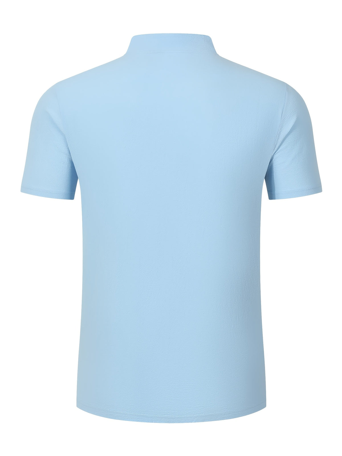 New Men's Cotton-Cotton And Linen Blend Blend Stand Collar Henley Short Sleeve T-Shirt, Half-Open Placket Button Casual Breathable Lightweight Summer Beach Top - Sky Blue