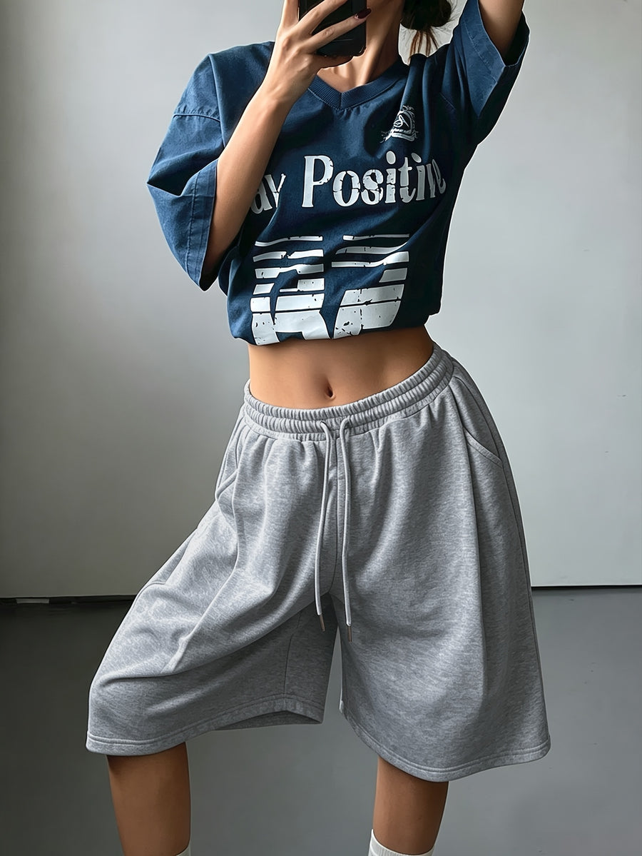 Women'S Loose Pleated Solid Color Casual Sweatpants, Spring Summer Fall - Space Gray