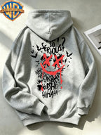 Joker Dark Graffiti Text Pattern Print Trendy Cool Casual All-Match Sports Drawstring Pocket Hooded Men'S Sweatshirt, Men'S Autumn Winter Cute Casual Style - Light Grey