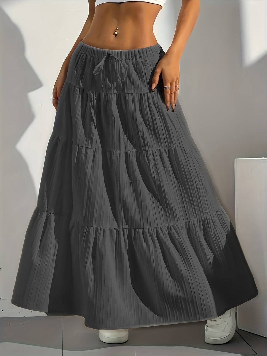 Elegant Style 2025 Western Cross-Border Women'S New Solid Color Half Skirt with Tie-Back Flared Skirt Loose Half Skirt Women - Dark Gray