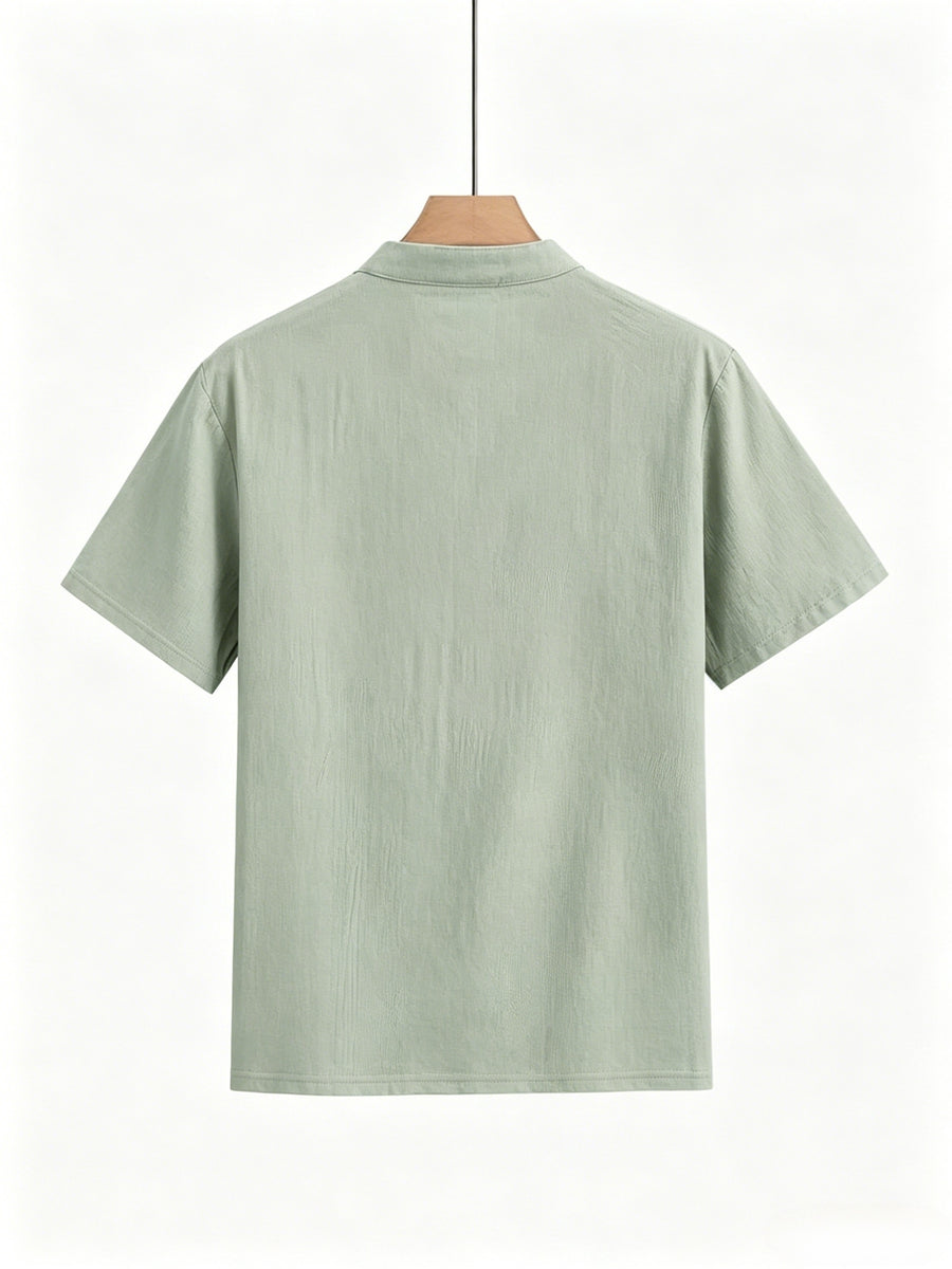 [Shule Shui OBM]New Men's Casual Henley Shirt Suitable for Parties and Dates - Olive Green