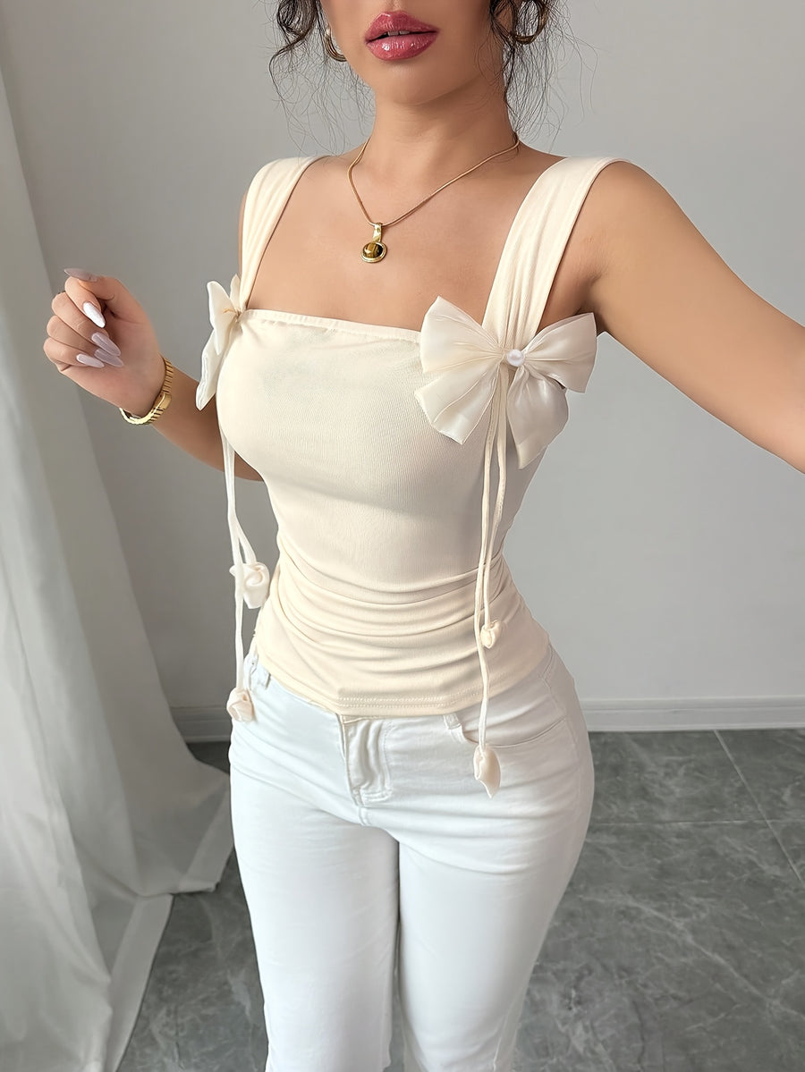 3D Floral Decorated Tank Top - Apricot