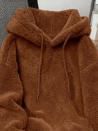 Item No.: WY260615083 Women's Autumn/Winter Loose Fit Hooded Sweatshirt, Soft and Warm Faux Hoodie, Suitable for Daily Work, Commuting, Dating, and Home Wear - Dark Brown