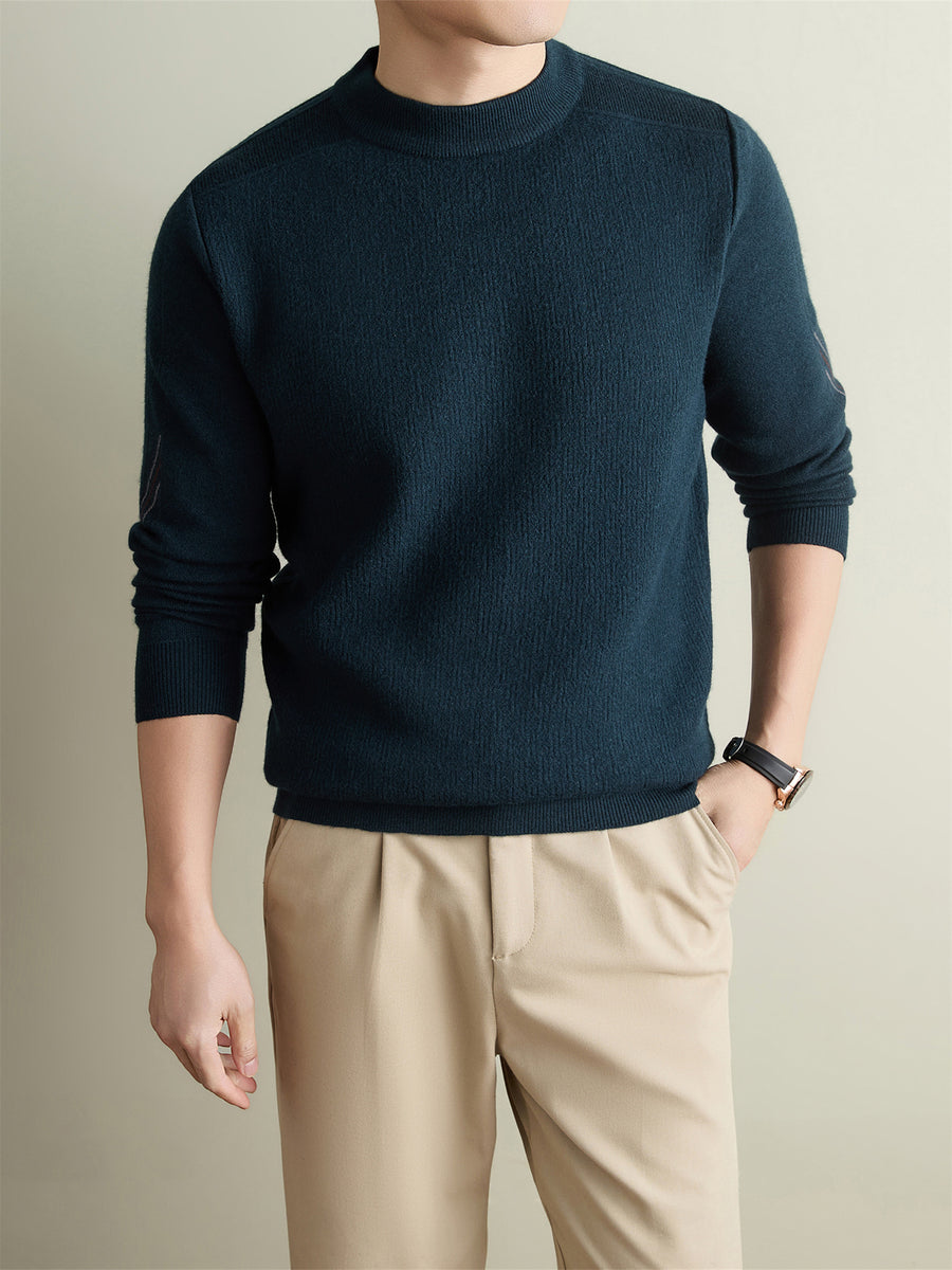 Autumn Winter Knit 3D Solid Round Neck Sweater, Basic Knit Pullover Top for Men, Fashionable Long Sleeve Sweater, Size Y - Ha Qing