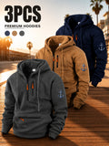 Men'S Hoodie Multi-Zipper Pocket Design Anchor Pattern Casual Style Outdoor Wear Autumn Winter 3pcs - Dark Gray + Khaki + Navy Blue