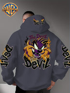 Le Yitong Big Mouth Monster The Devil Flame Print Hooded Sweatshirt, with Sleeve Print Design, Kangaroo Pouch And Drawstring Hood, Suitable for Autumn/Winter Casual Wear And Outdoor Activities - Dark Gray