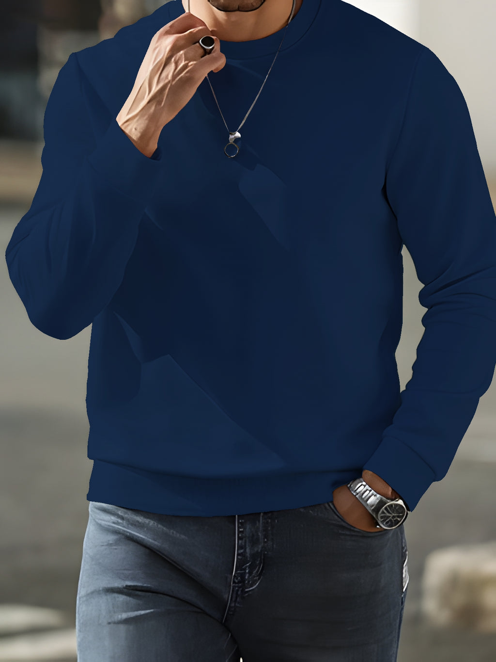 Men'S Fashion Casual Round Neck Sweatshirt, Autumn Winter Trendy Sweatshirt, Suitable for Home Leisure, Travel Essential - Mixed colors