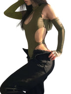 New Summer Street Style Solid Color Cut-Out Sexy Hot Designer Bodycon Jumpsuit - Olive Green
