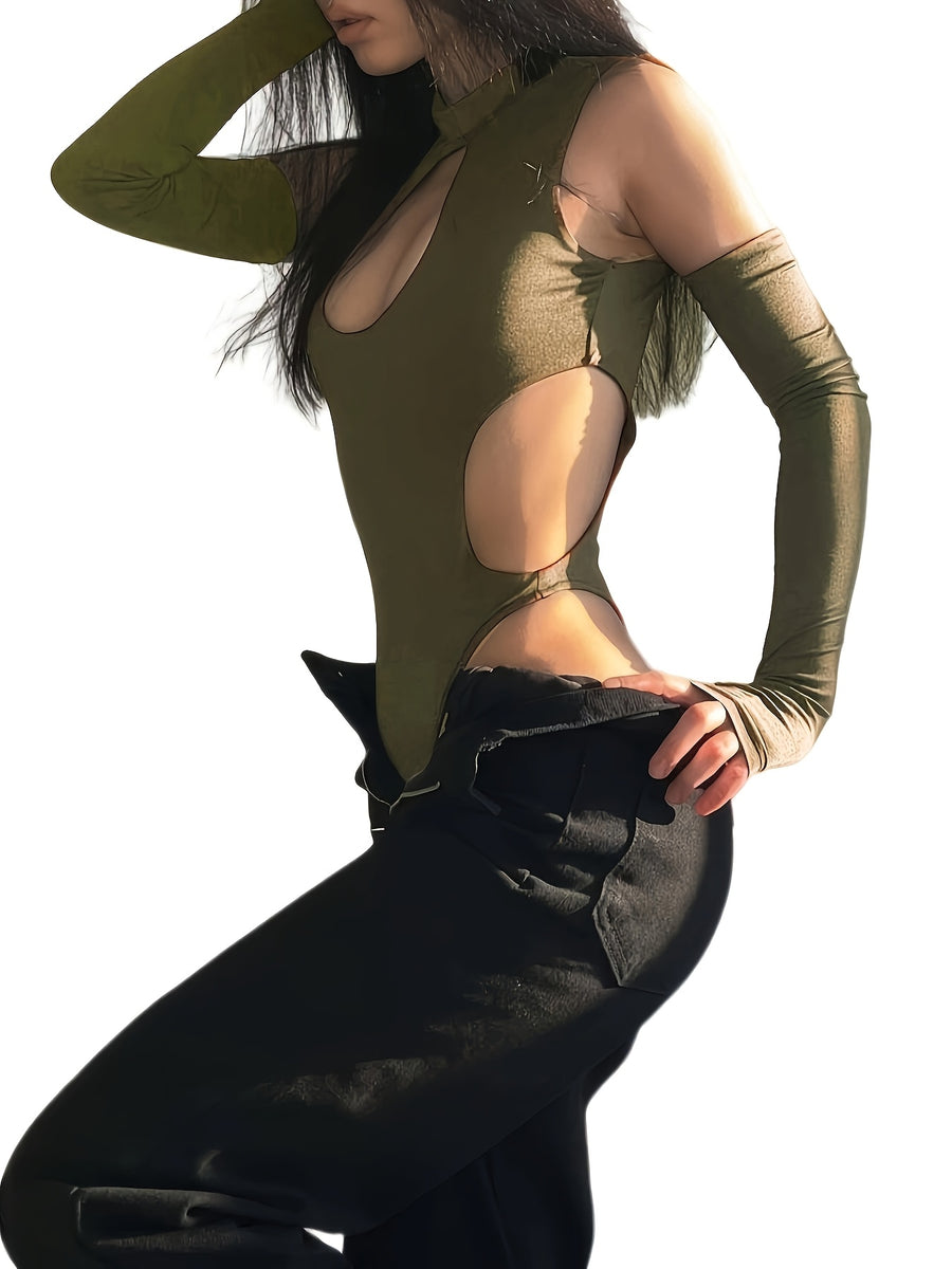 New Summer Street Style Solid Color Cut-Out Sexy Hot Designer Bodycon Jumpsuit - Olive Green