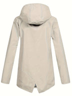 Autumn and Winter Striped Lined Hooded Windbreaker Jacket - Apricot